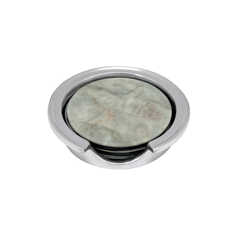 Round Beige Marble and Acrylic Coaster Set with Holder