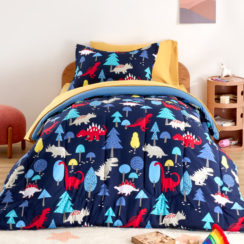 Ensemble de literie pour enfants Space Rocket, Bleu terre de dinosaure, Lit simple