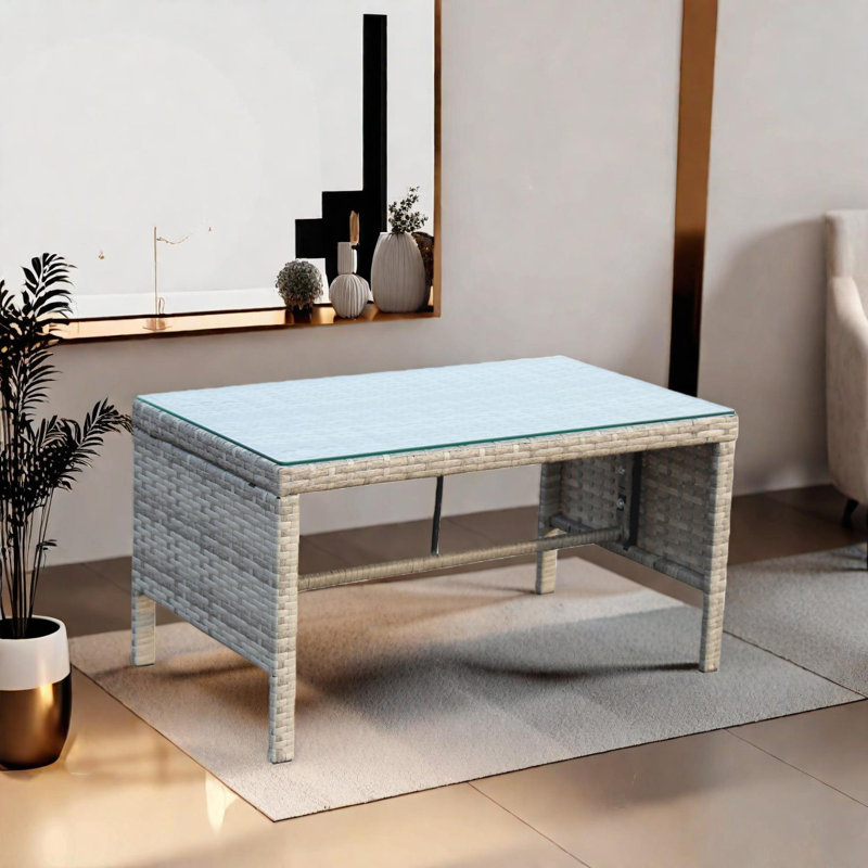 Table basse d'extérieur avec plateau en verre trempé