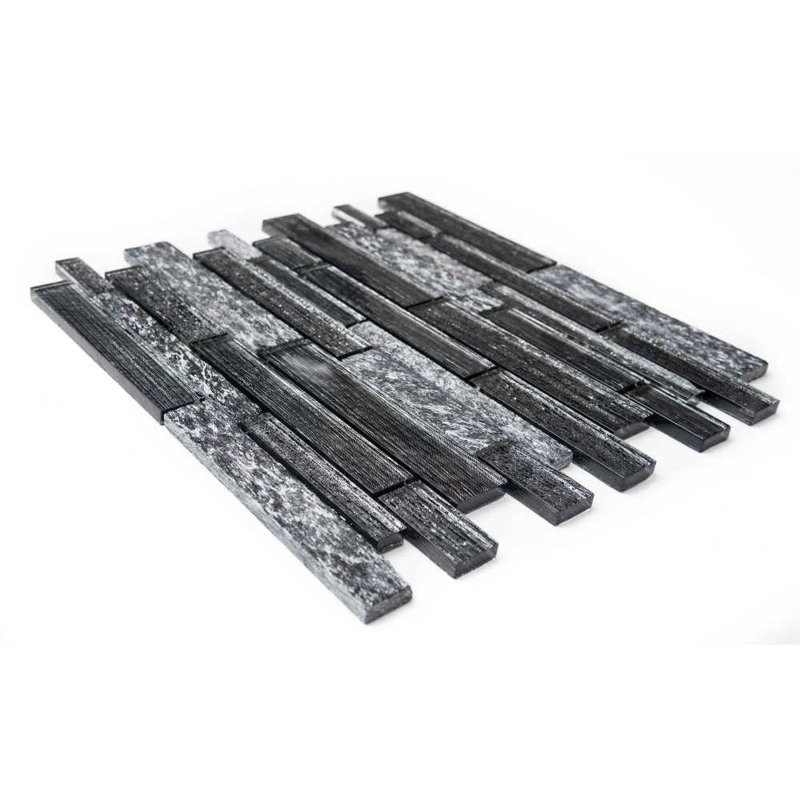 Cosmos Brick Glass Mosaic Tile, Black/Gray