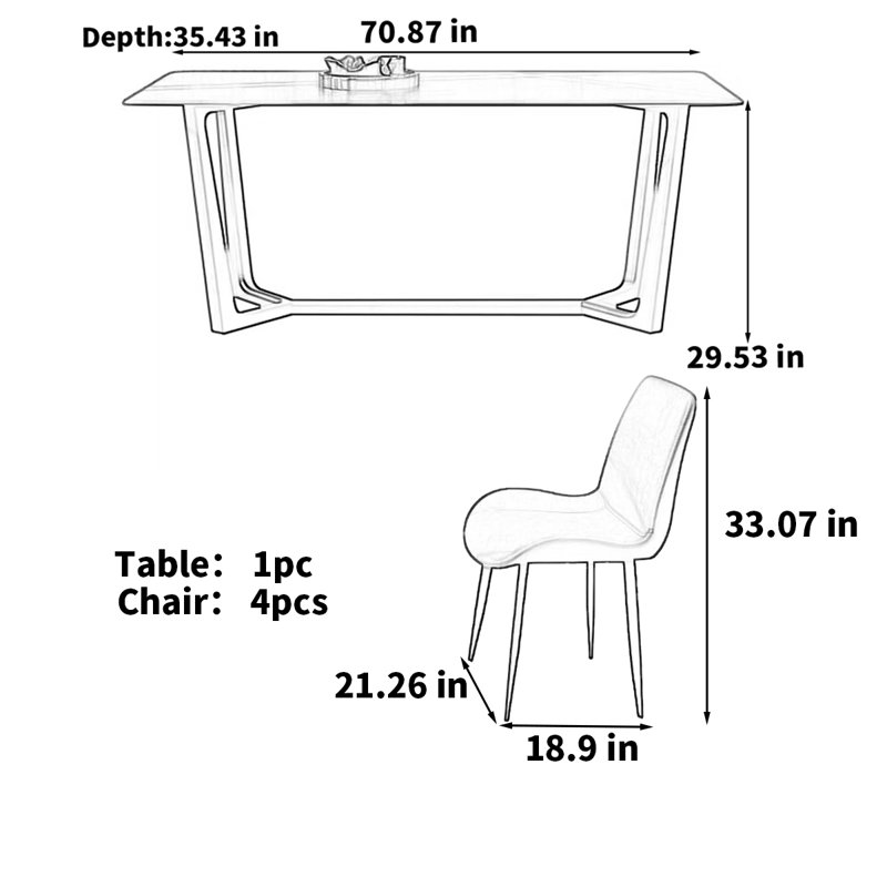 Table de rock rectangulaire nordique italienne minimaliste italienne, 5, H 29,53 po x L 70,87 po x l 35,43 po