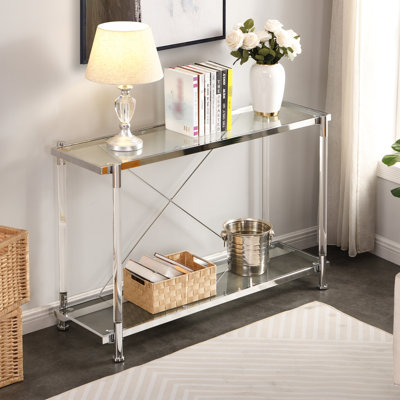 Glass Console Table For Living Room & Bedroom, 43.63'', Acrylic Side Table, 2 Storage Shelves Bedroom Legs, Storage, Construction In Home