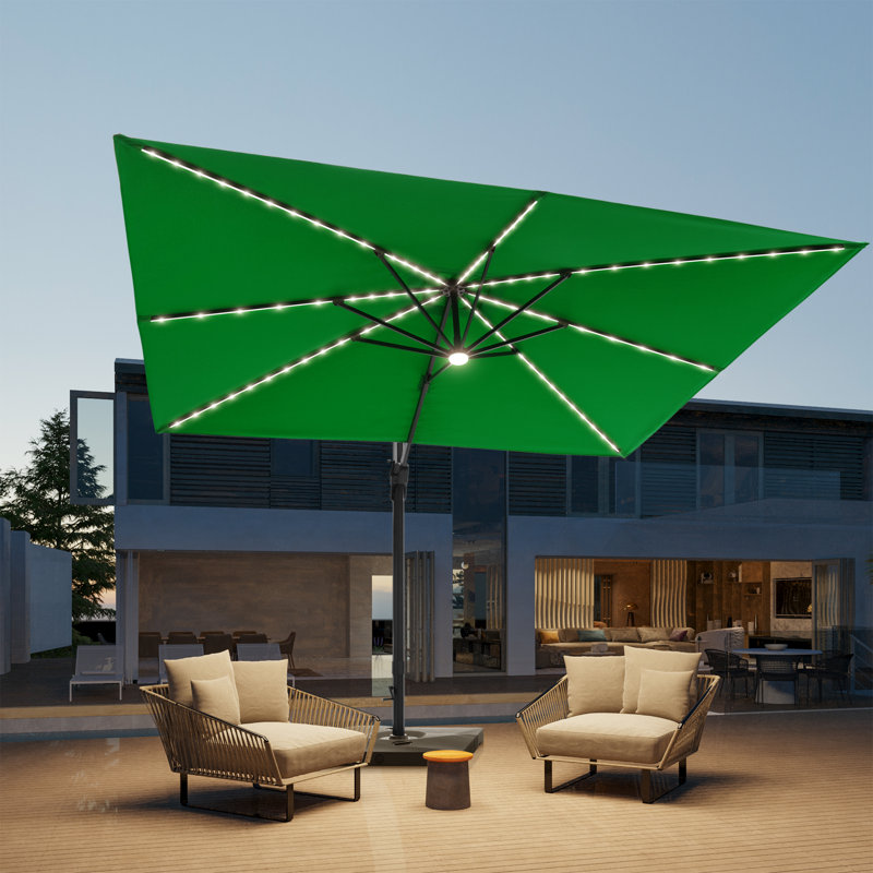 Jamestown 132'' Lighted Cantilever Umbrella with a Base, Green
