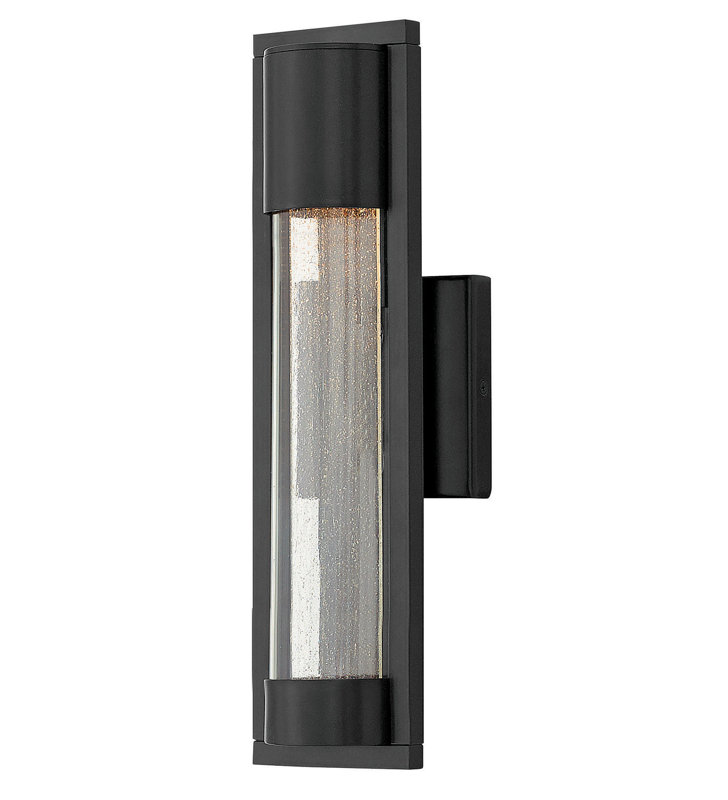 Mist 1 - Bulb Seeded Glass Outdoor Flush Wall Mount, 15.5" H x 4.75" W x 4" D, Satin Black
