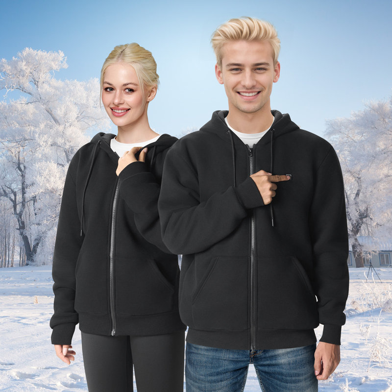 Sweat à capuche chauffant unisexe avec pile pour homme et femme - noir, L