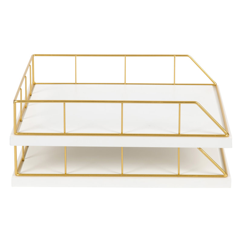 Mccaslin Stackable File Organizer, White, Gold