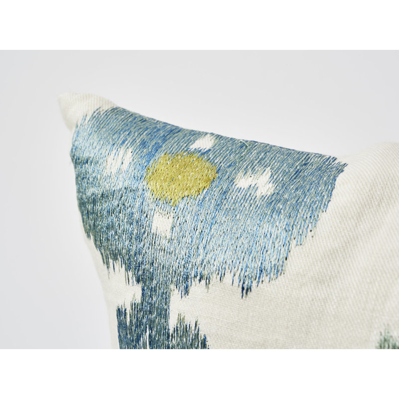 Raja Embroidery Pillow, Blue/Beige/Green, 18" x 18"