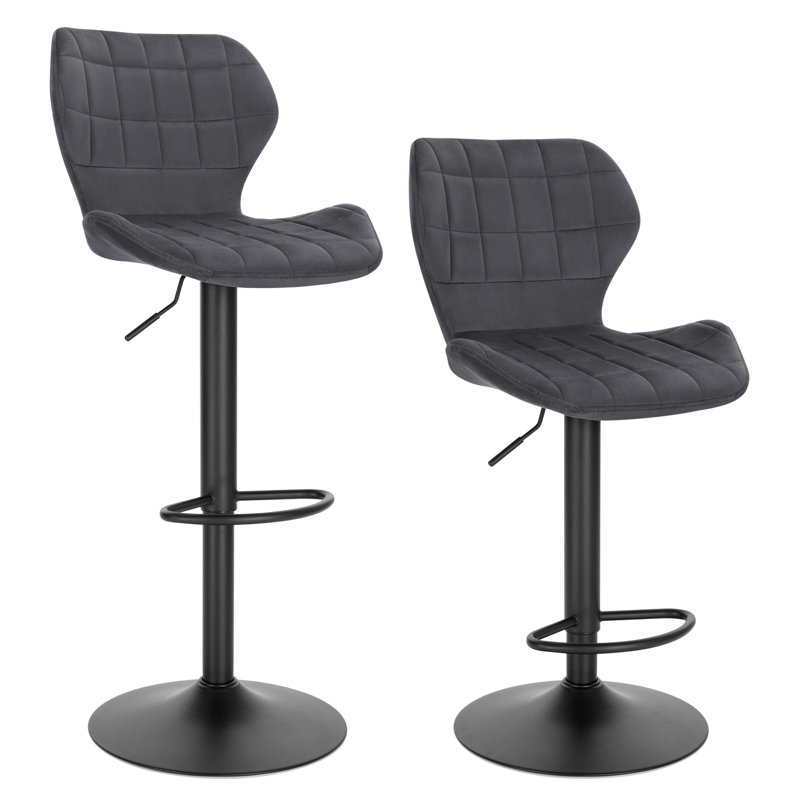 Speth Swivel Upholstered Adjustable Height Counter Stool with Metal Frame, Dark gray