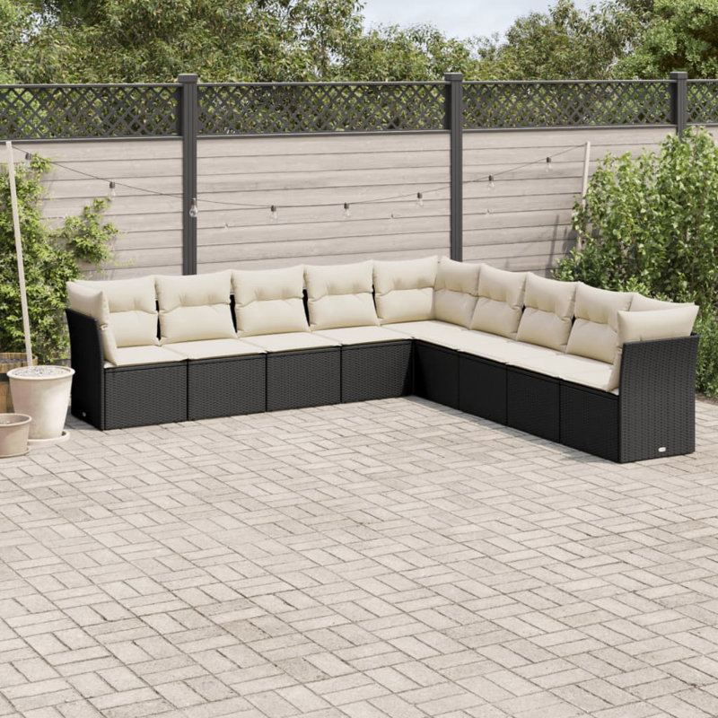 Ensemble de canapé de jardin modulaire en rotin PE, Beige, Noir