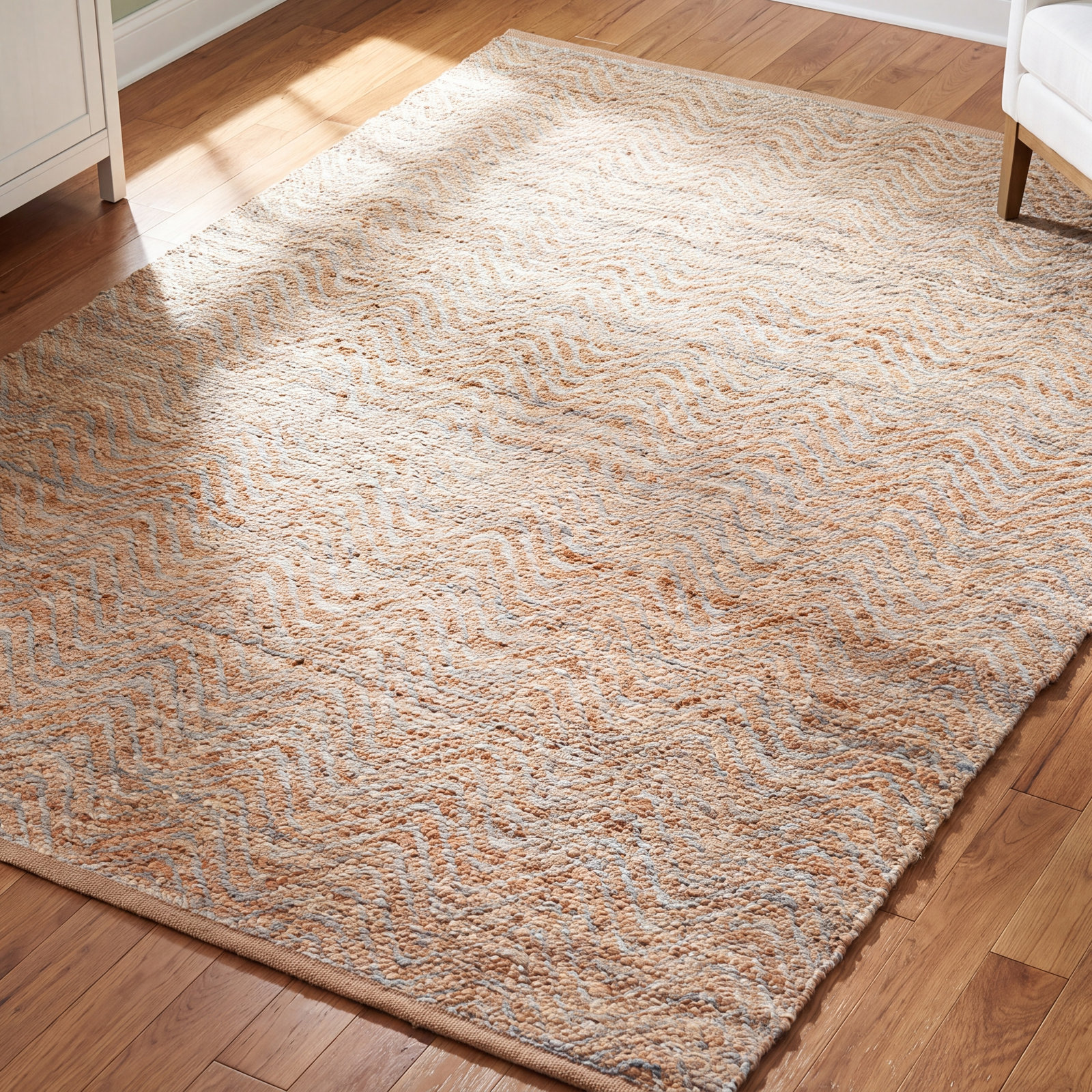 Caroline Tan Hand-Woven Chevron Rug, Rectangle 9' x 12'