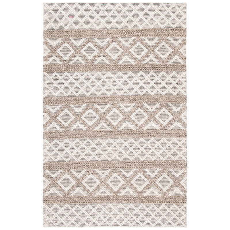 Vermont Hand Woven Wool/Cotton Geometric Rug in Gray/Ivory, Rectangle 9' x 12'