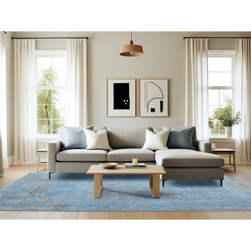 Tapis décoratif bleu oriental arbyrd, Rectangle 6 pi x 9 pi