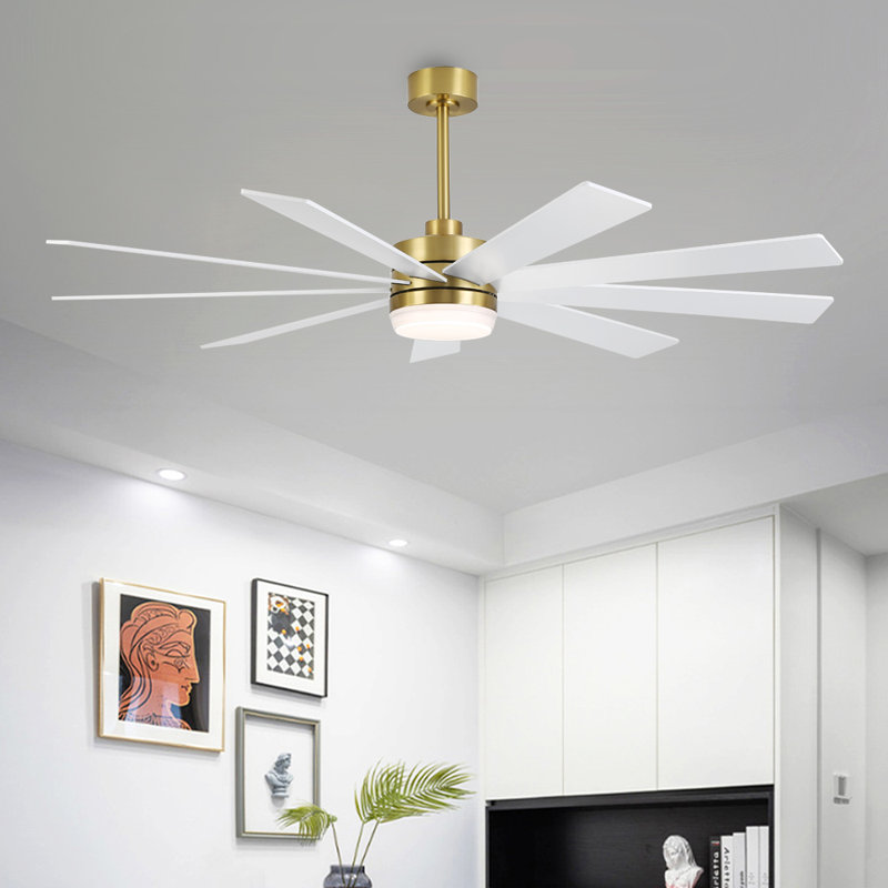 Ventilateur de plafond 9 pales avec éclairage à DEL et télécommande Veun, Blanc, 84 po de largeur