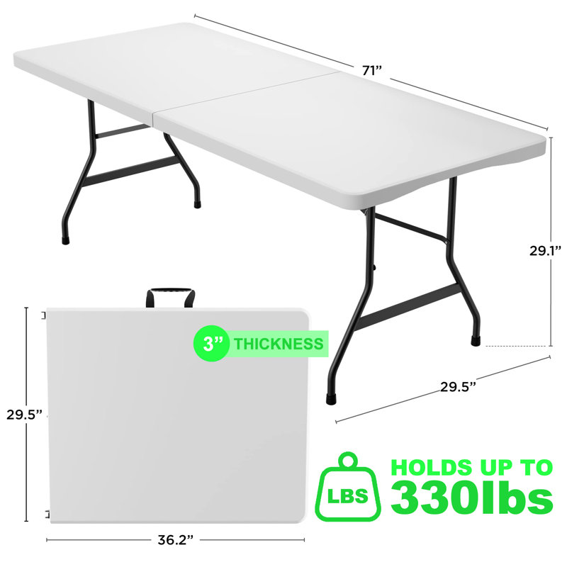 Folding Table 6ft Portable Heavy Duty Plastic Fold-in-Half Utility Foldable Table Plastic Dining Table