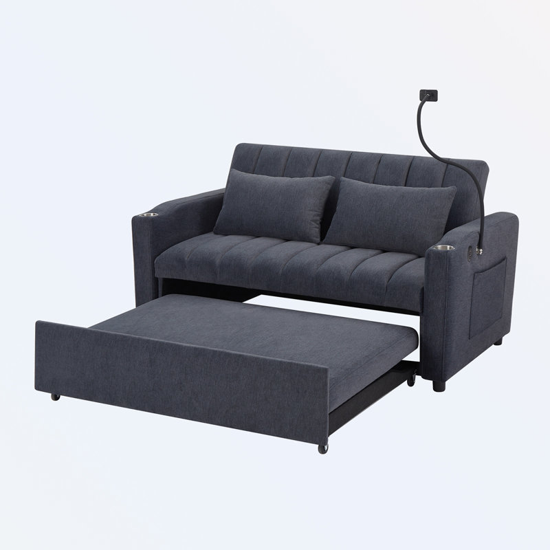 Causeuse avec accoudoirs carrés de 55,9 po, Mélange de polyester bleu / gris