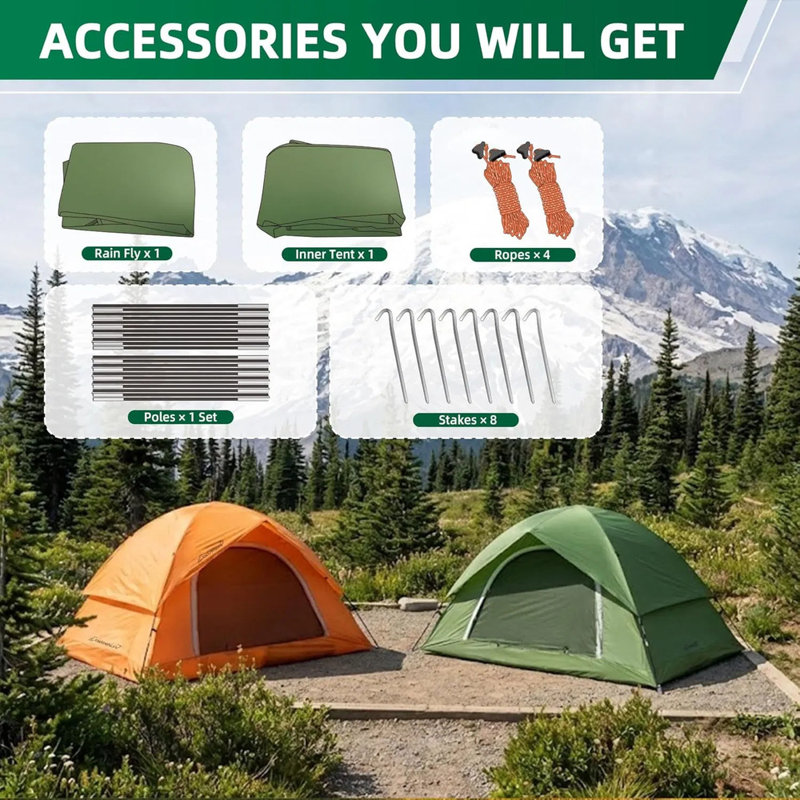 Tente pour deux personnes 7 pi 3 po x 4 pi 11 po - Imperméable et facile à installer - Dôme autoportant - Polyester - Pour le camping / la randonnée