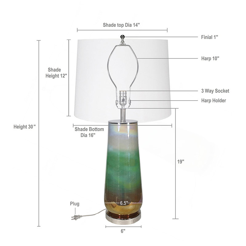 Lampe de table en verre D16x30 "