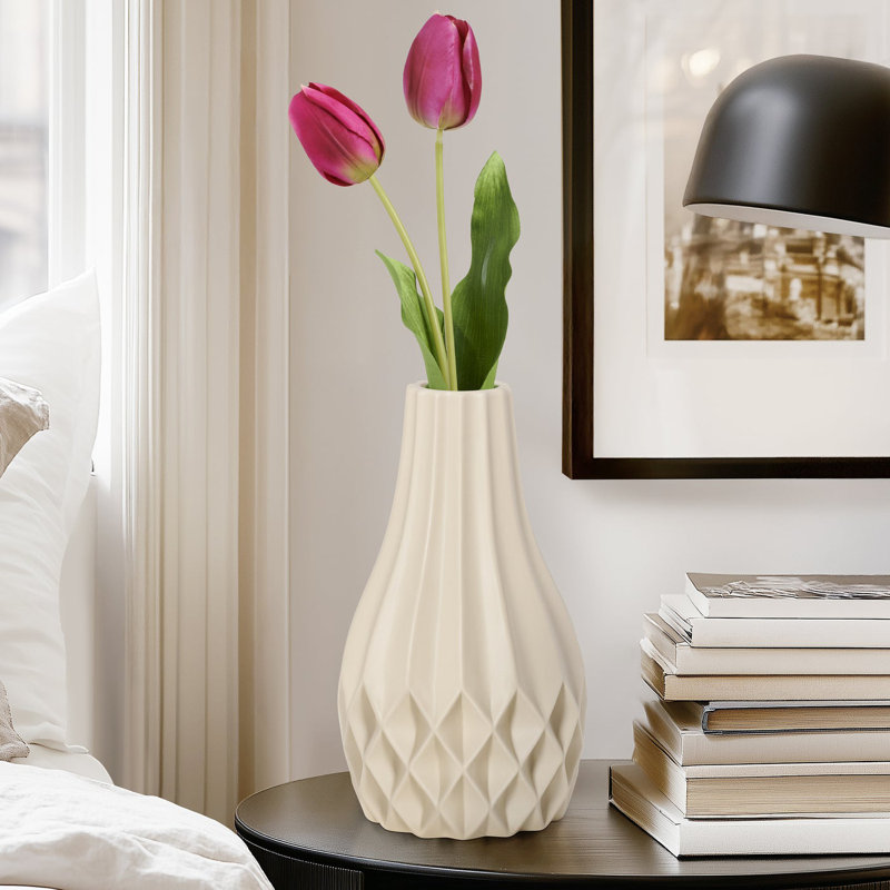 Vase en céramique beige mat 11 "Facetta, 11 inch, Sable