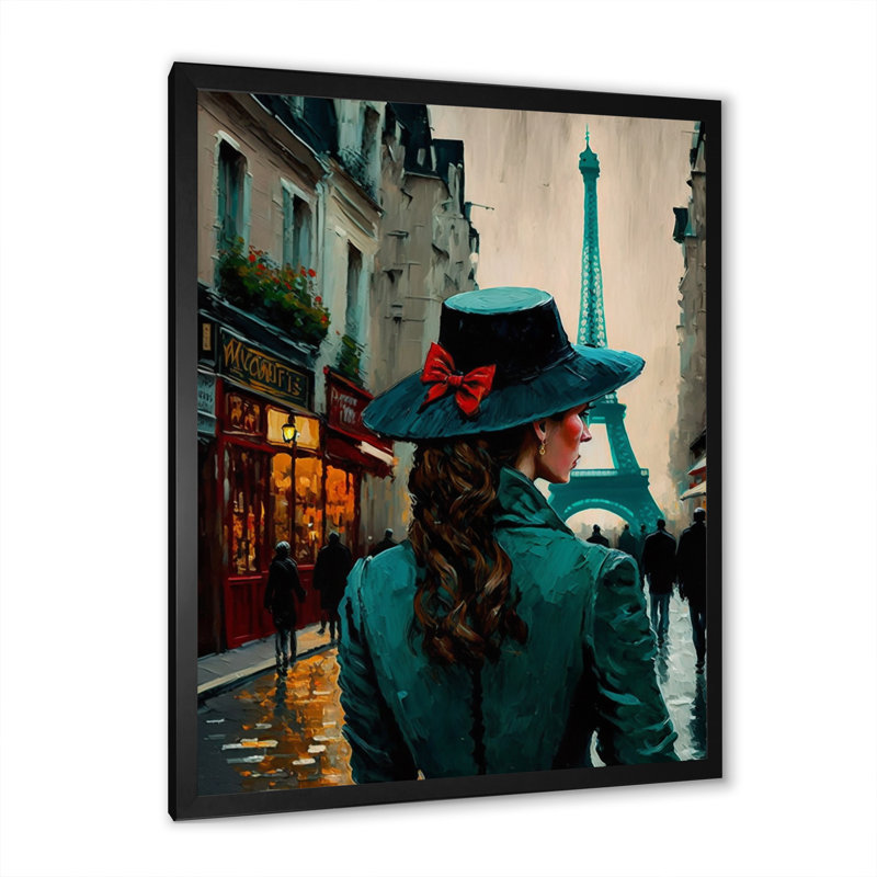 «Young Stylish Lady in Paris», reproduction sur toile, H 40 po x l 30 po x P 1,5 po, Cadre photo noir