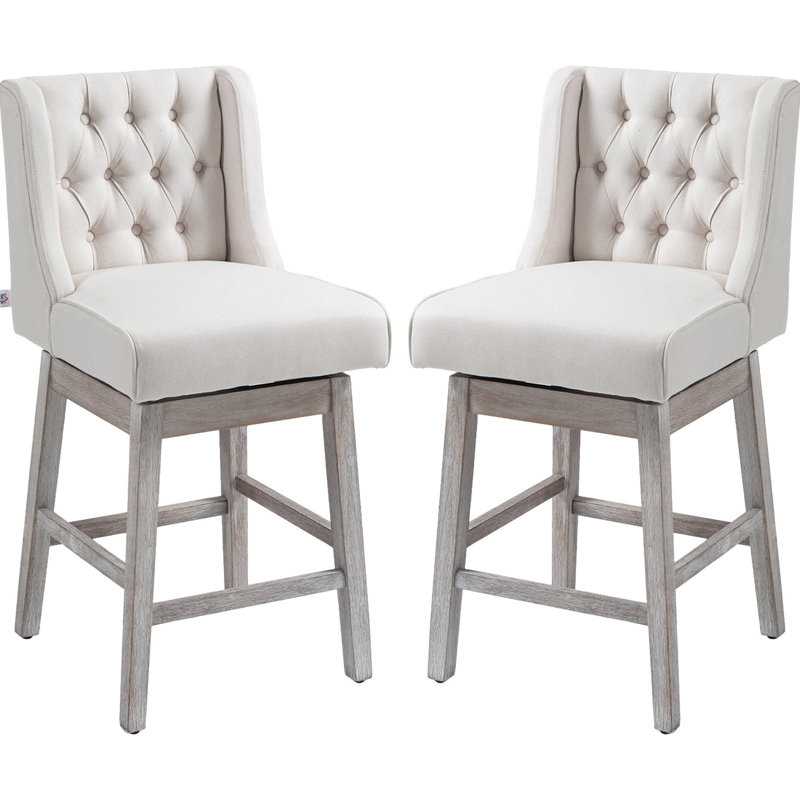 2 tabourets de bar à hauteur de comptoir - Beige, repose-pieds pivotant à 180 ° en bois massif pour un confort et un soutien optimaux, siège de 27 po, pivotant à 180 degrés, style bouton