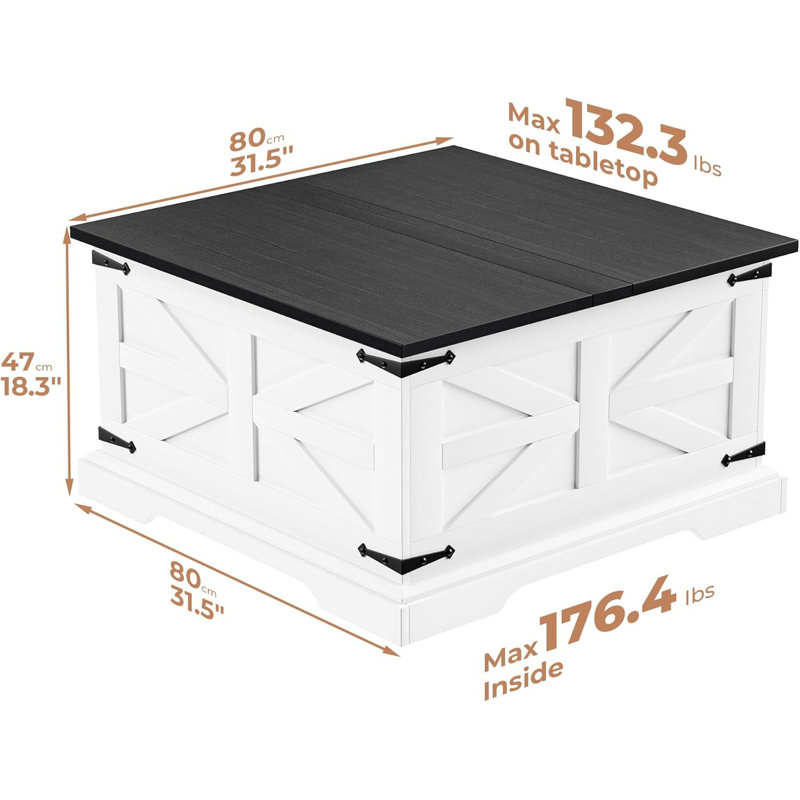 Black and White Square MDF Wood Lift-Top Coffee Table with Storage