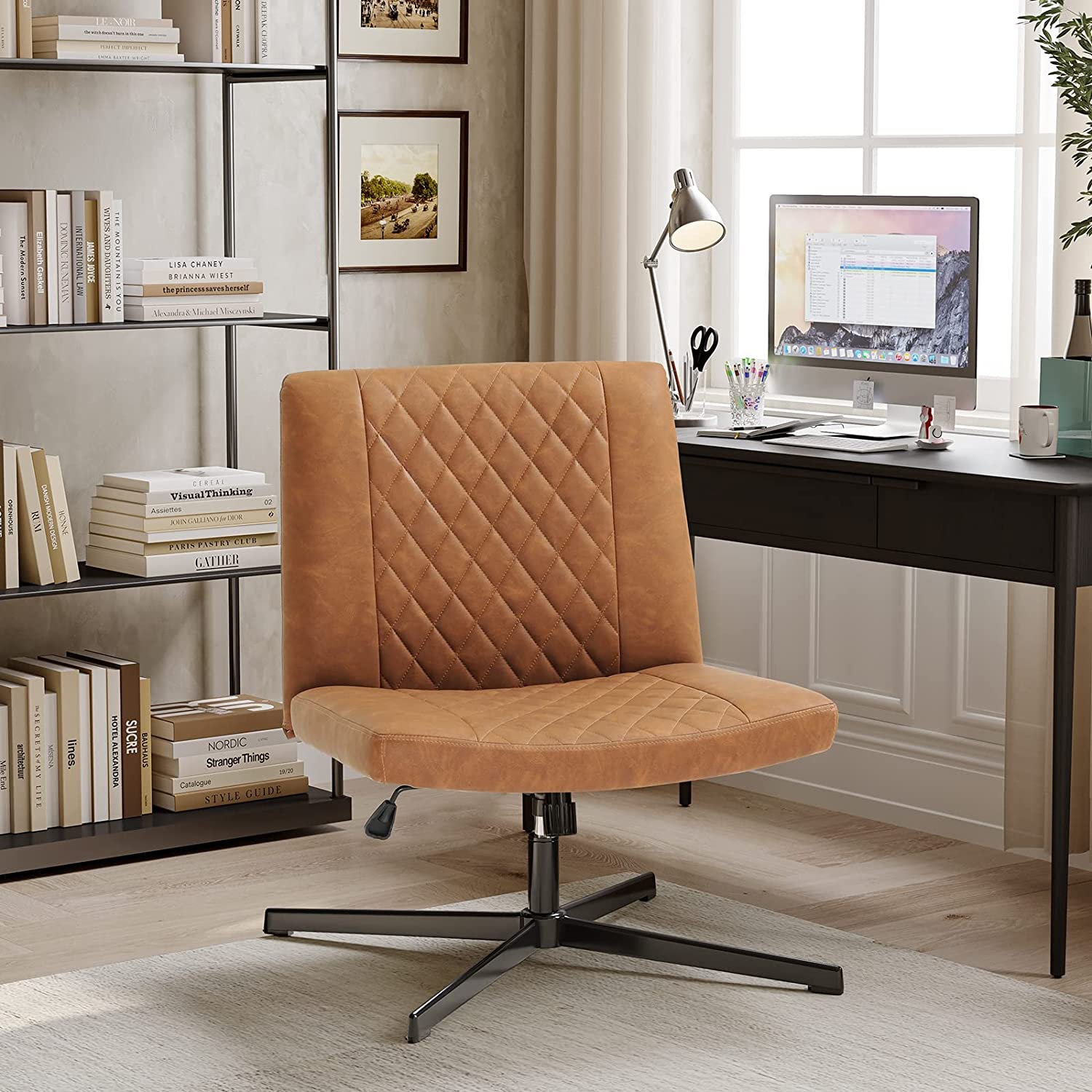 Dictac Brown Leather Armless Office Chair DICTAC Leather Office