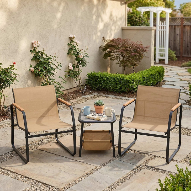 3-Piece All-Weather UV-Resistant Outdoor Patio Bistro Conversation Furniture Set, 2 Soft Padded Seats, 1 Sturdy Small Side Table, Suitable For Patio, Backyard, Deck