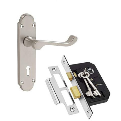  Epsom Design Door Handles Lever Lock in Satin Brushed Chrome Finish with 3 Lever Lock and 2 Keys