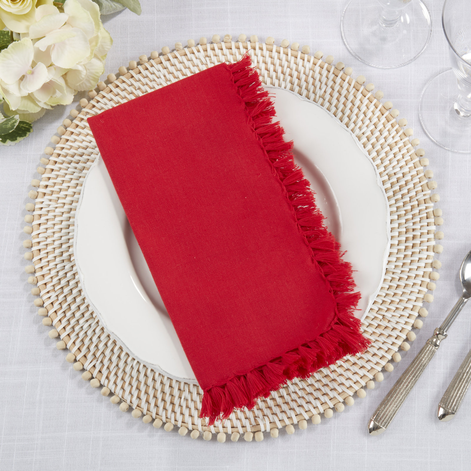 Sabrina Reversible Cotton Napkin, Red
