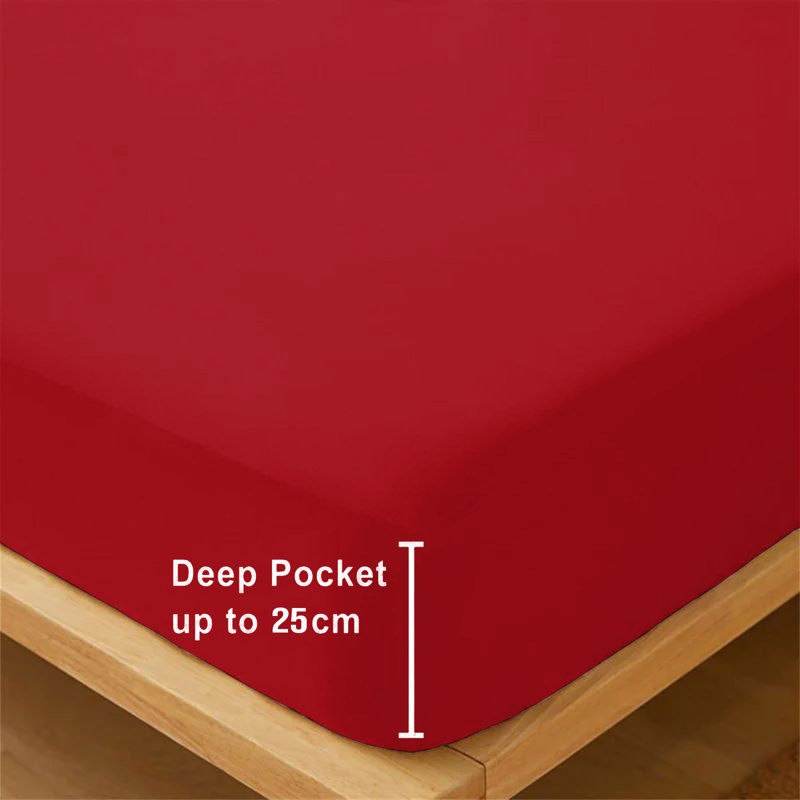 Microfiber Premium Quality Deep Hypoallergenic Fitted Sheet 25cm, Double (4'6), Red