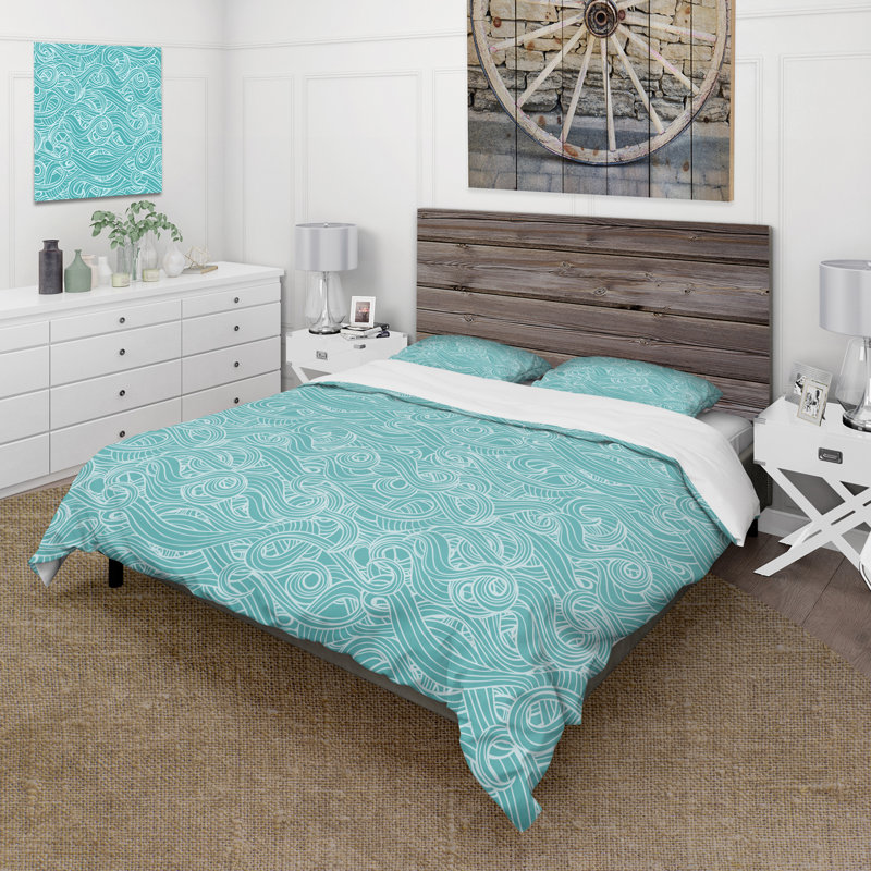 Turquoise Waves Impression - Modern Duvet Cover Set - Microfiber Polyester, King Duvet Cover + 2 King Shams