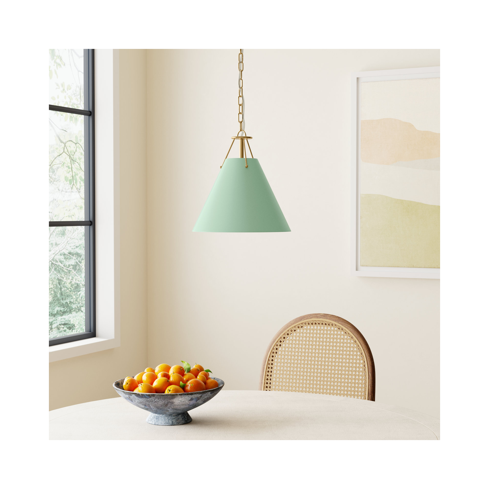 Kinston 1-Light Metal Cone Pendant , Green, Gold