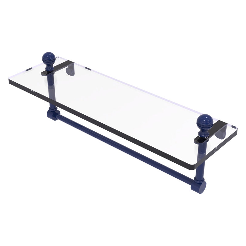 Tablette de meuble-lavabo en verre Mambo avec barre à serviettes intégrée MA, H 5 po x l 16 po x P 5 po, Bleu méditerranéen