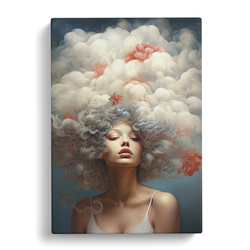 Woman With Curls Surrealism - Art Prints - Wrapped Canvas, 50cm H x 35cm W x 3cm D