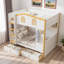 Lit superposé avec garde-corps en forme de maison, tablettes de rangement et tiroirs-739834497
