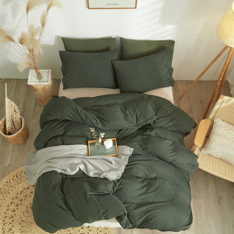 VCLIFE Luxury Soft 100% Cotton Duvet Cover Set, Twin Duvet Cover + 2 Pillowcases, Army Green