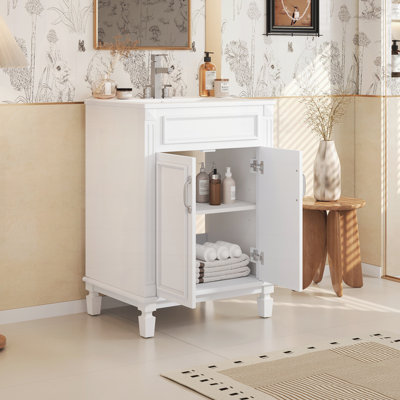 Meuble-lavabo 24 po avec lavabo supérieur, armoire de rangement moderne avec 2 portes à fermeture douce et tablette réglable