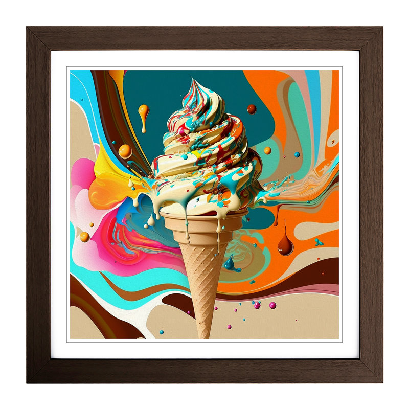 Ice Cream Expressionism - Single Picture Frame Print on Wood, Walnut