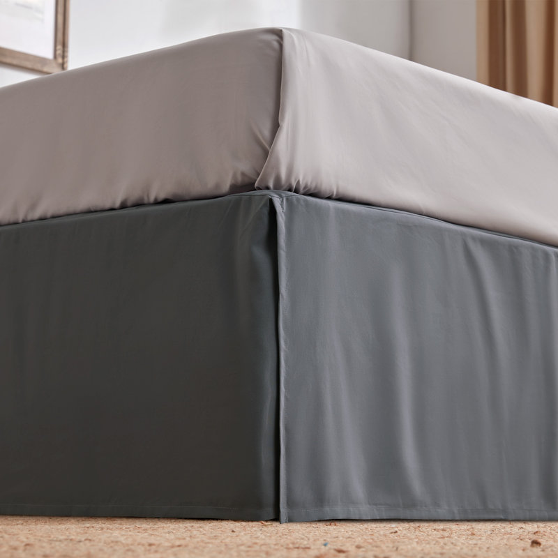 Gray Twin Polyester Pleated Bed Skirt with 15-Inch Drop