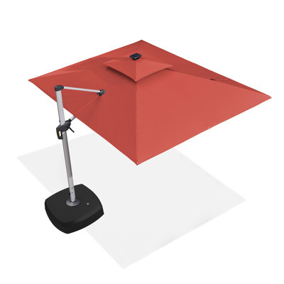 Parasol d'extérieur rectangulaire lumineux 9 pi x 12 pi à DEL à énergie solaire avec base à roulettes, rouge brique