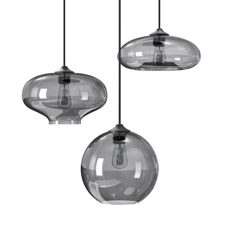 3 Lights Grey Glass Pendant Light Modern Minimalist Decor Led Chandelier