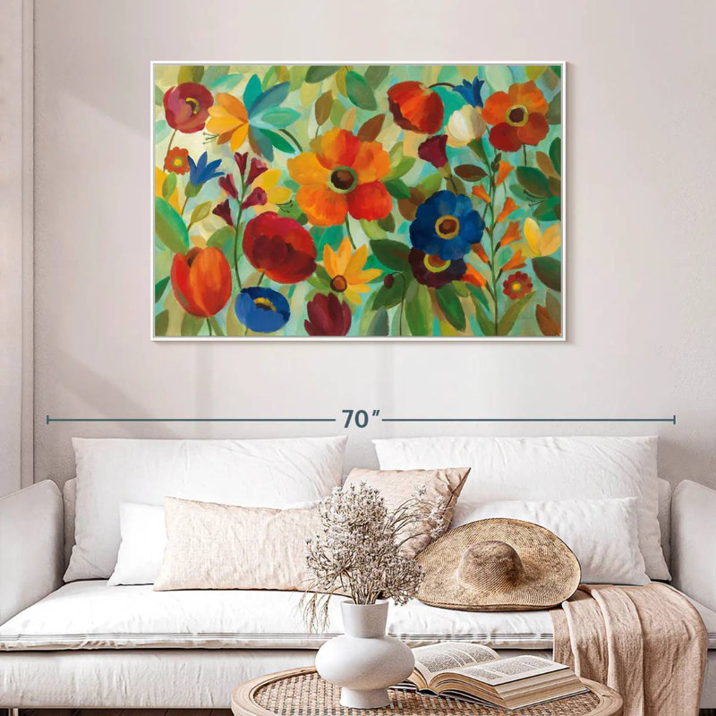 Été floral III, 46 po x 31 po, Cadre flottant blanc