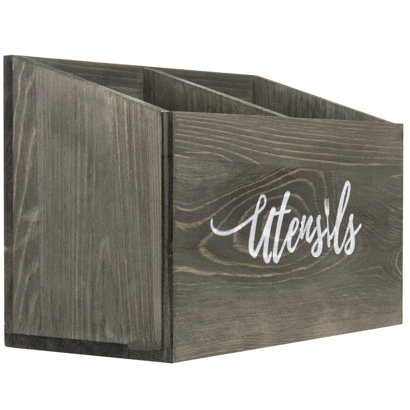 Wood Rectangle Flatware Caddy, Grey