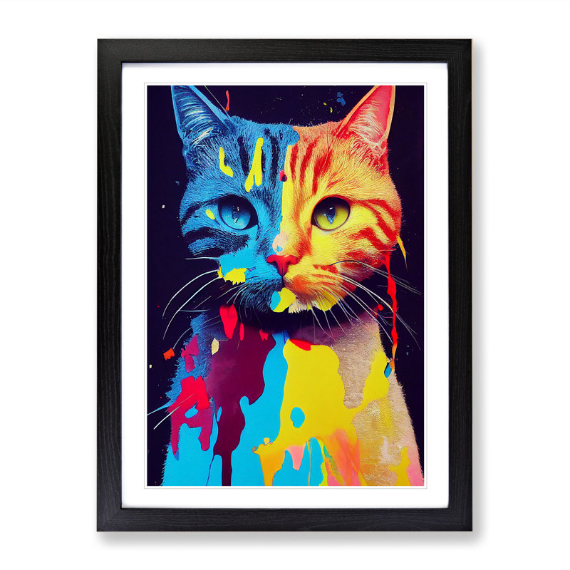 Painted Cat No.5 - Single Picture Frame Painting, Black Framed, 64cm H x 46cm W x 2cm D