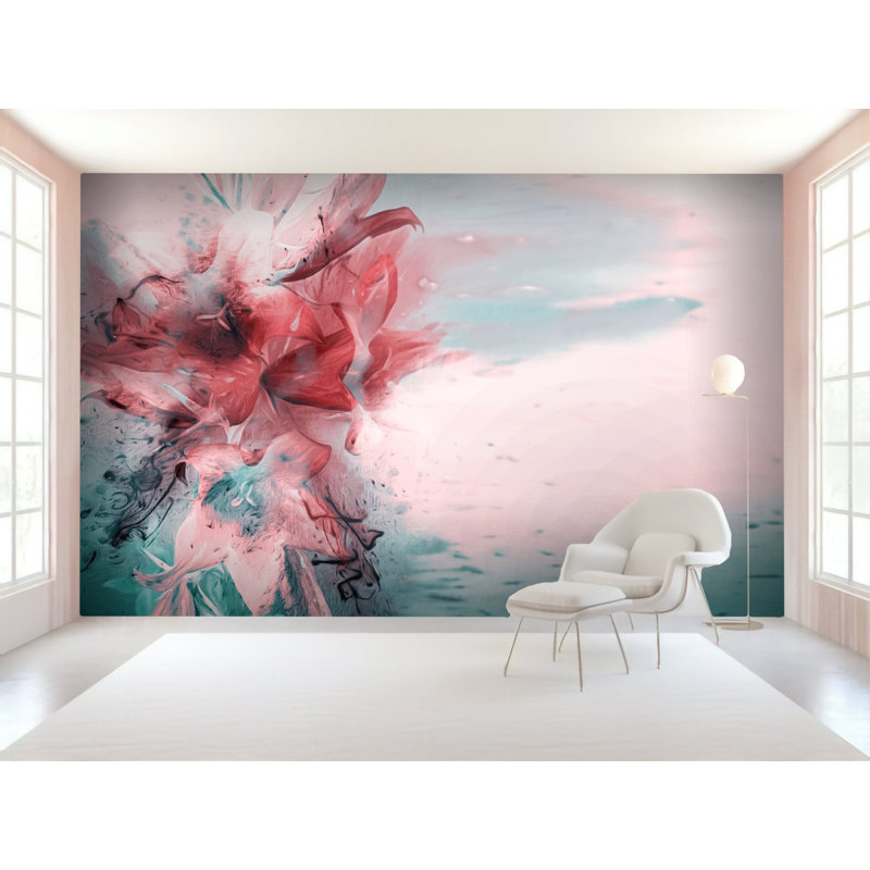 Abstract Pink Lily Floral Bouquet Removable Wallpaper, 75" L x 112" W