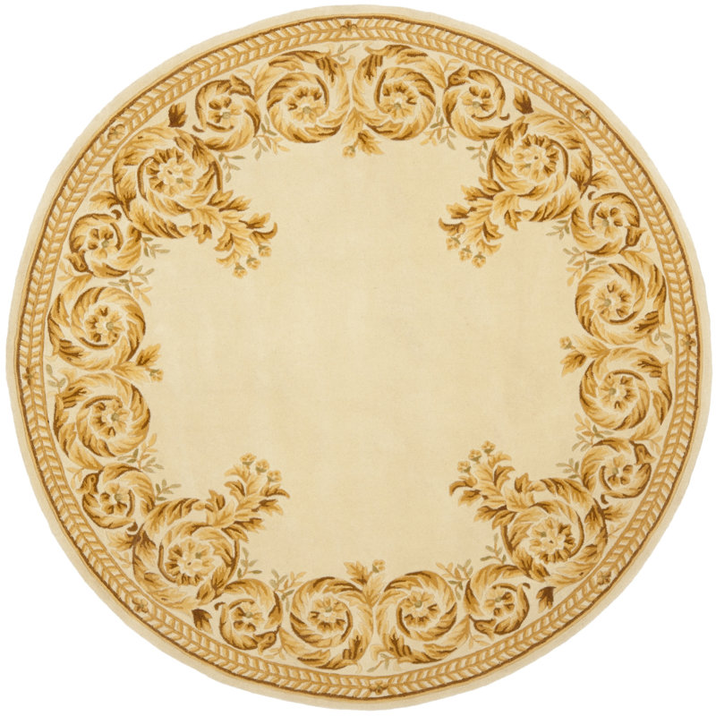 Lenora Naples Hand Tufted Wool Pile Floral Rug, Round 6'