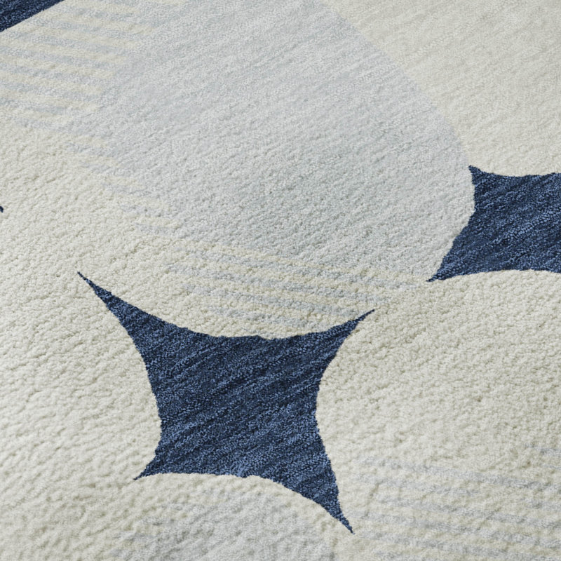 Premium Machine Washable Prisco Navy Rug, Round 8'