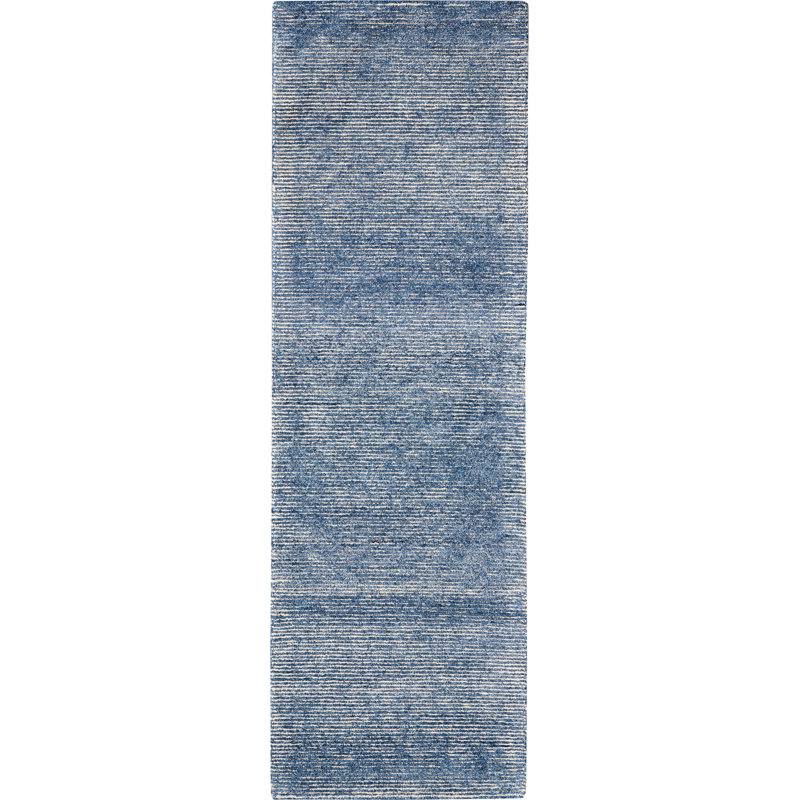 Tapis bleu moderne fait à la main Lahoma, Tapis de couloir 2 pi 3 po x 7 pi 6 po