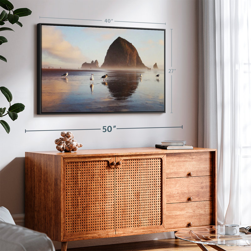 Haystack Rock Seagulls Canvas Print, 27" H x 40" W