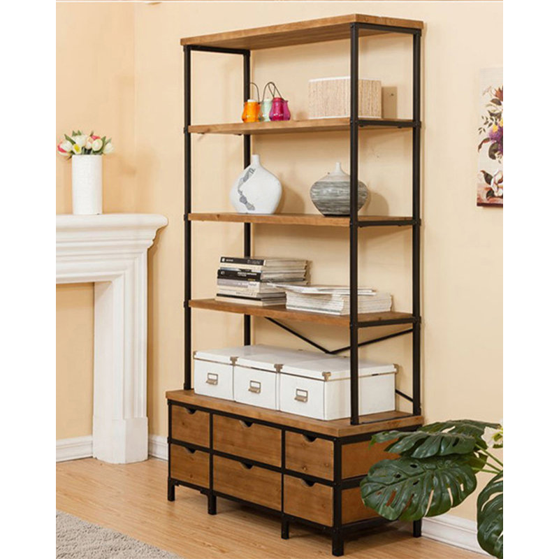 Bibliothèque moderne en bois de pin avec rangement pour tiroir, H 78,7 po x l 55,1 po x P 15,7 po